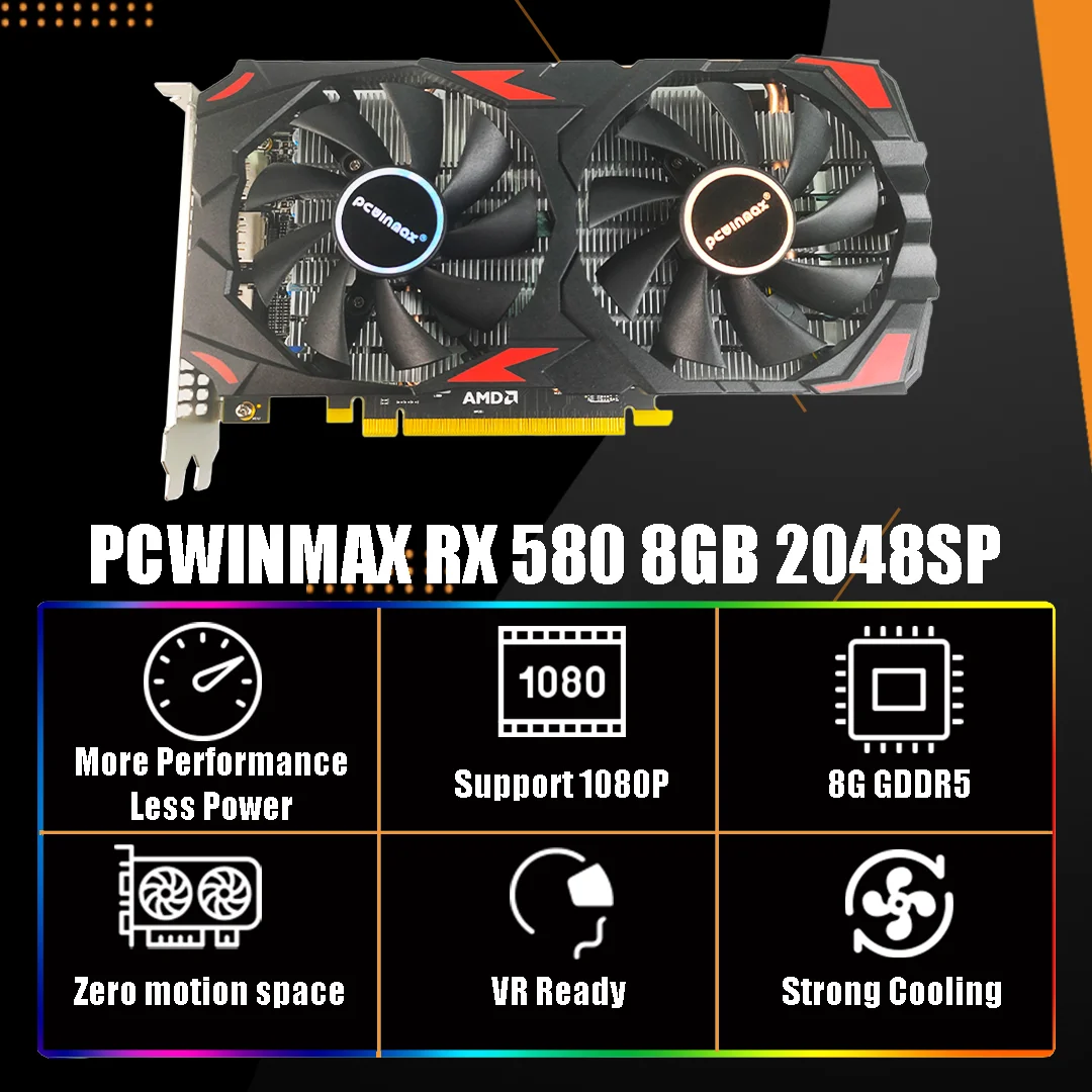 PCWINMAX nueva tarjeta gráfica - Rx 580 8Gb 2048Sp Gpu reseña y precio